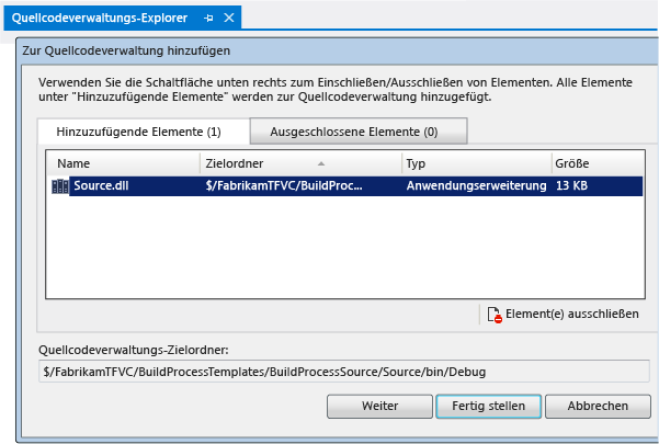 Buildprozess-Binärdatei zu TFVC-Versionskontrolle hinzufügen