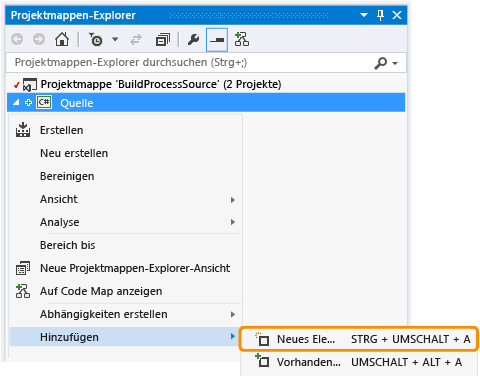 Neues Element für Quellcodeprojekt