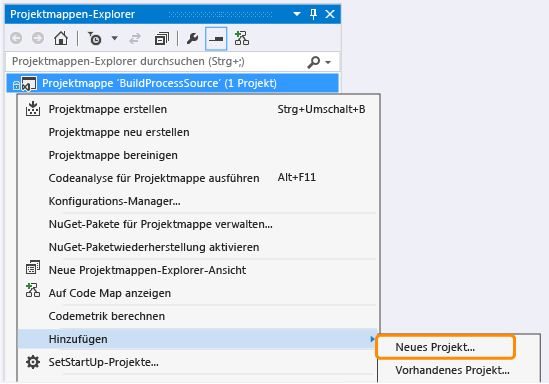 Neues Projekt für BuildProcessSource-Projektmappe