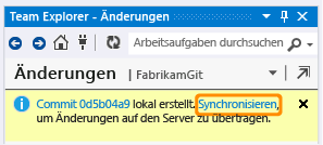 Synchronisierungslink auf der Seite "Änderungen"