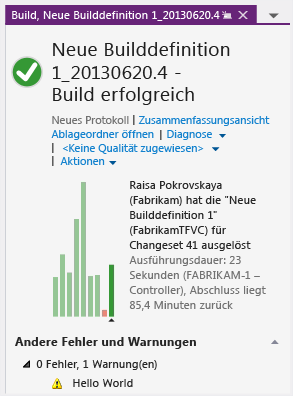 "Hello World" in der Buildzusammenfassung