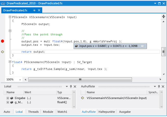 Debugging von HSL mit Fenstern für Überwachung und Aufrufliste