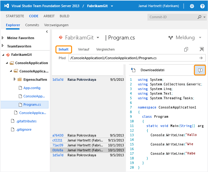 Annotated changes to a file on web portal