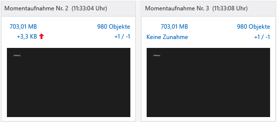 Momentaufnahmen mit korrigiertem Arbeitsspeicherverlust