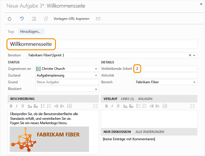 Titel und Schätzung der Stunden hinzufügen