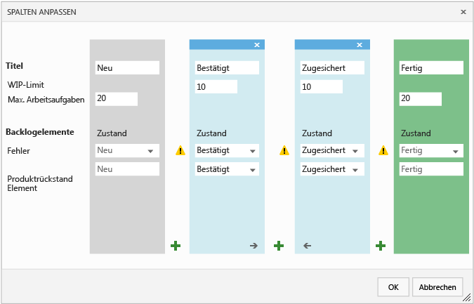 Anpassen von Spalten für das Kanban-Board