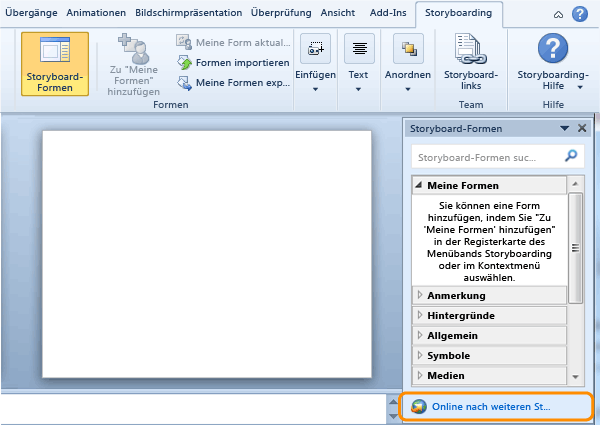 Storyboard-Formen in Visual Studio Gallery suchen