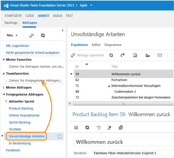 Abfrage zu Teamfavoriten im TFS-Webzugriff hinzufügen