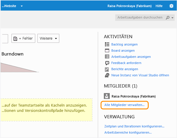 Mitglieder für ein Team oder ein Teamprojekt verwalten