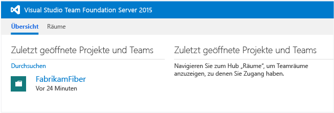 Teamprojekt auf TFS-Startseite auswählen