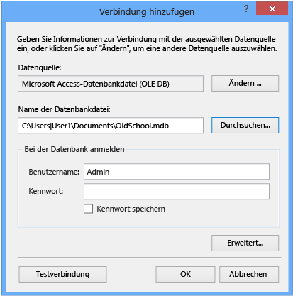 Verbindungszugriff-Datenbankdatei hinzufügen