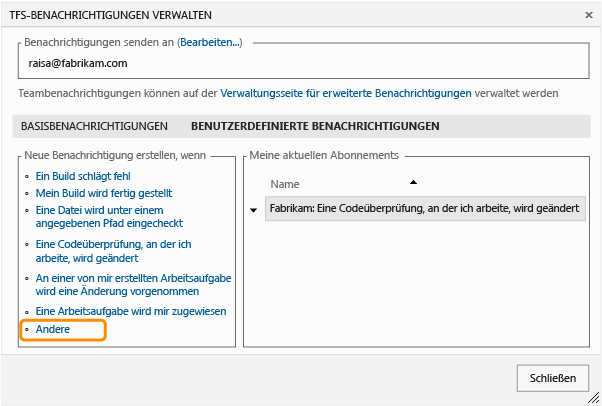 Alle Warnungsoptionen öffnen