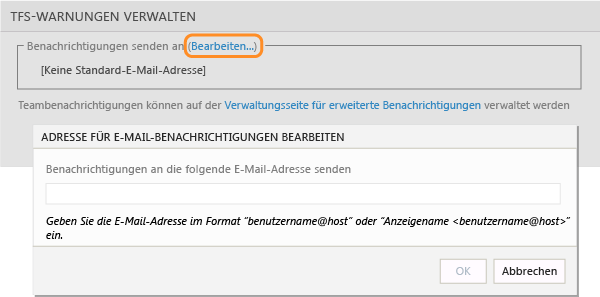 E-Mail-Adresse für Warnungen festlegen