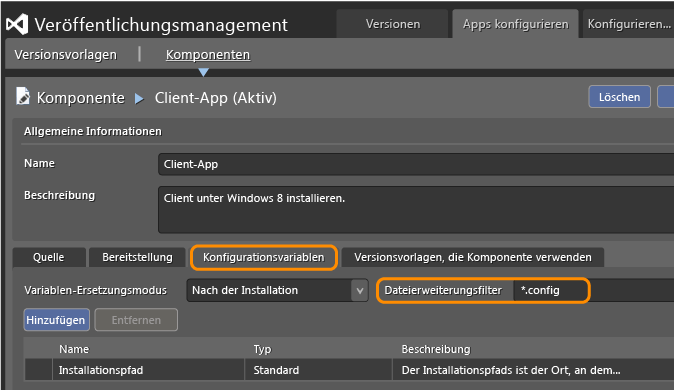 Komponente, Registerkarte "Konfigurationsvariablen"