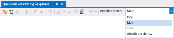 Arbeitsbereichsumschaltung im Quellcodeverwaltungs-Explorer