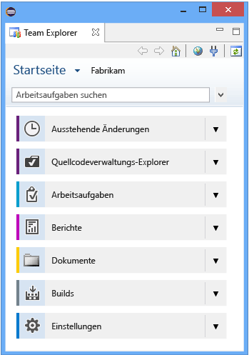 Startseite mit TFVC als Quellcodeverwaltung - Eclipse