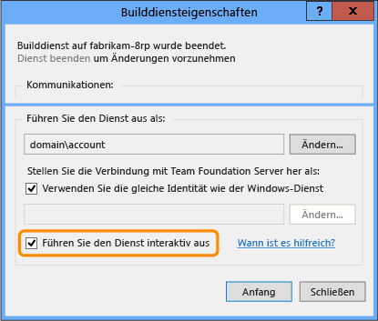 Build Service wird im interaktiven Modus ausgeführt
