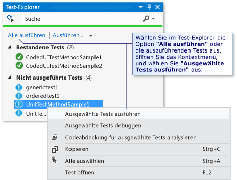 Komponententest-Explorer führt automatische Test aus