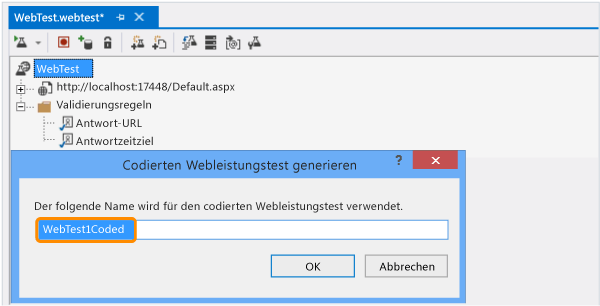 Einen Namen für den codierten Webleistungstest eingeben