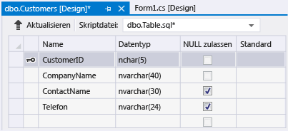 Aktualisierungsschaltfläche für Tabellen-Designer