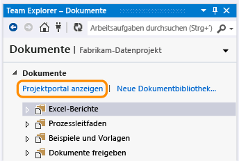 Link für das Anzeigen des Projektportals auf der Dokumentseite