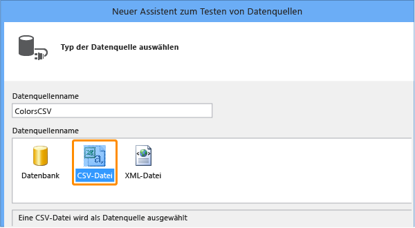 Namen eingeben und CSV-Datei auswählen