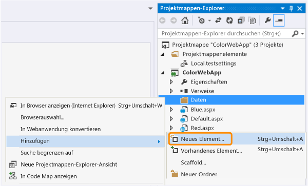 Neues Element zum Datenordner hinzufügen