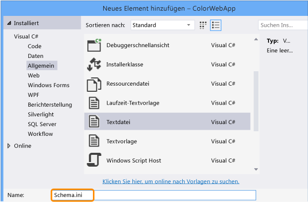 Eine schema.ini-Datei hinzufügen