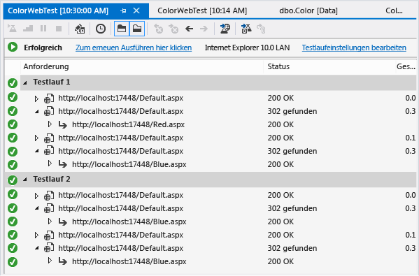 Mithilfe der Datenbindung ist der Test erfolgreich