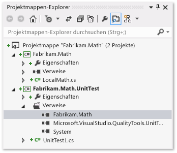 Projektmappen-Explorer mit Test- und Klassenprojekten