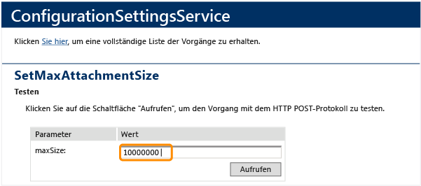 SetMaxAttachmentSize, ConfigurationSettingsService