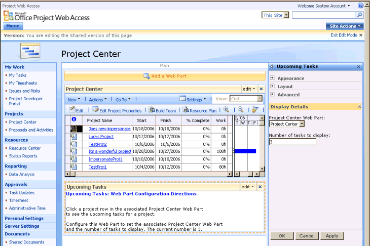 Configuring the Upcoming Tasks Web Part