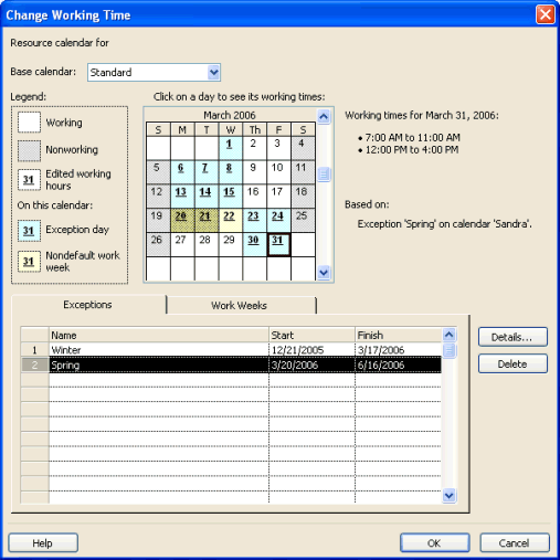 Working time exceptions for effective dates