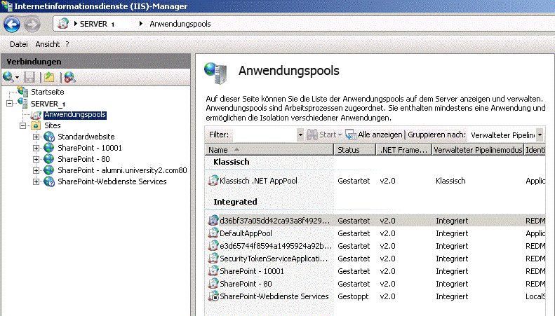 IIS mit Websites und Anwendungspools