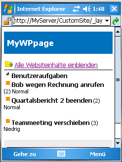 Mobiladapter 'Benutzeraufgaben' im erweiterten Zustand