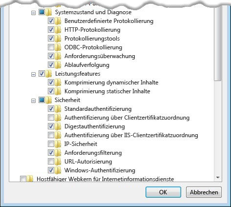 Zweiter Teil der Liste 'Windows-Features'