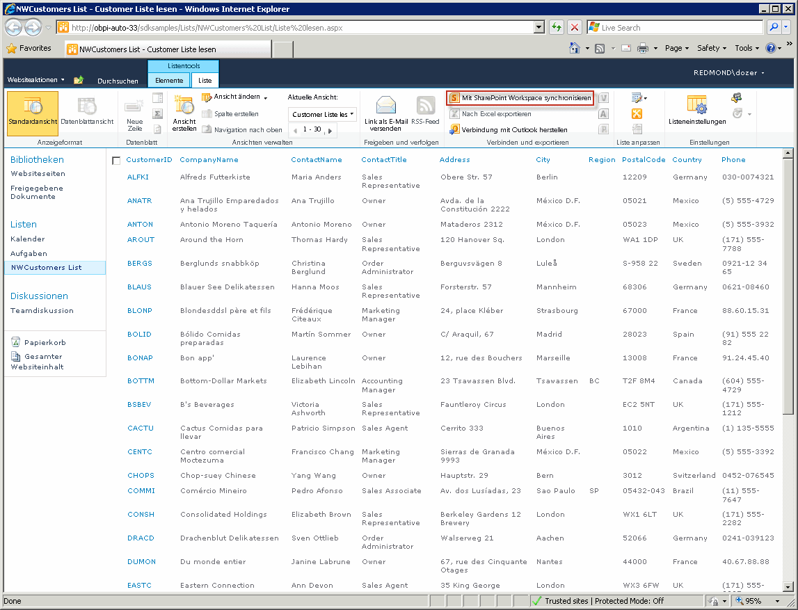 Externe Liste mit SharePoint Workspace synchronisieren