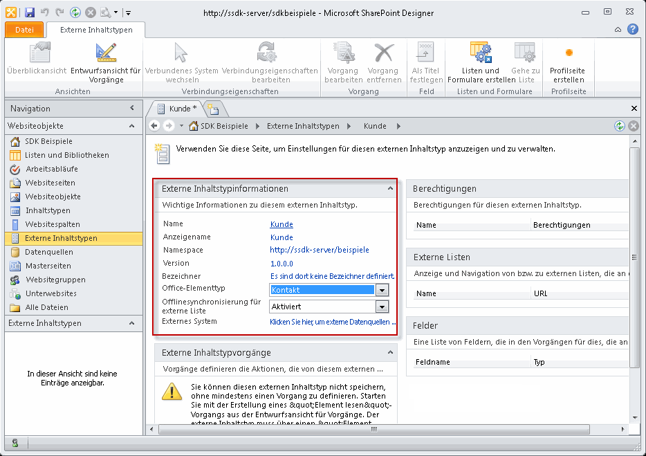 Informationen zum externen Inhaltstyp 'Kunde'