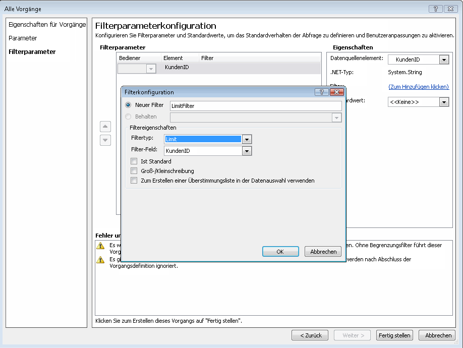 Limit-Filter konfigurieren