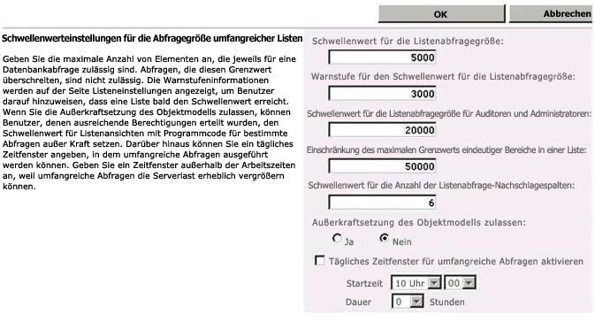 Festlegen des Schwellenwerts für die Abfragegröße