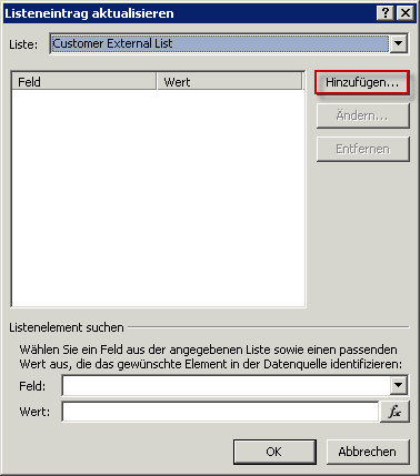Felder zum Aktualisieren in der externen Liste hinzufügen