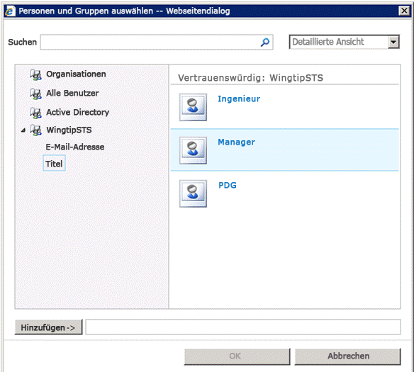 Personenauswahl zeigt WingtipSTS-Mitarbeitertitel an