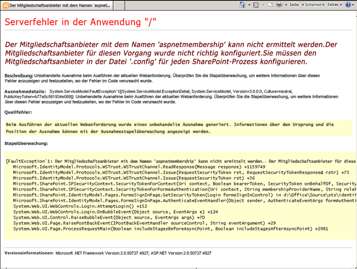 Konfigurationsfehler des Mitgliedschaftsanbieters