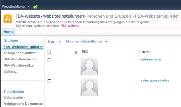 Rollen 'salesmanager' und 'salesrepresentative'