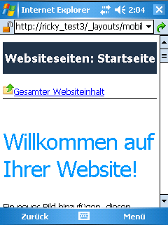 Nicht angepasste mobile Homepage