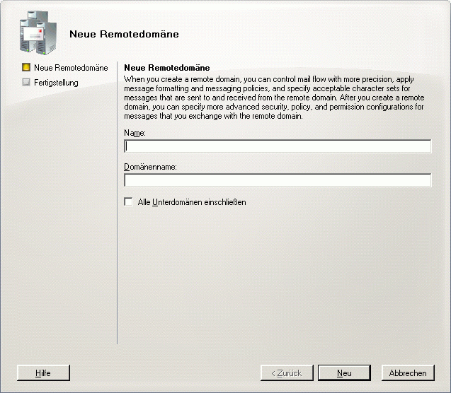 Assistent für neue Remotedomänen
