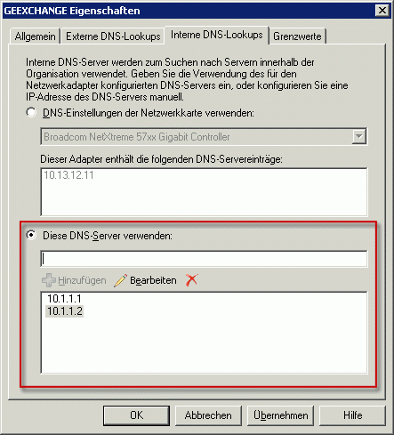 Interne DNS-Lookups werden über einen DNS-Server ausgeführt