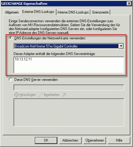 Externe DNS-Lookups werden über eine Netzwerkkarte ausgeführt