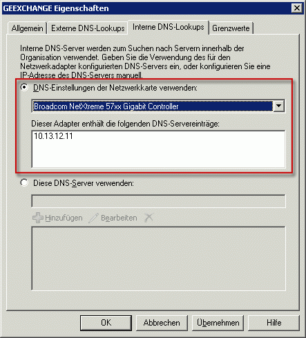 Interne DNS-Lookups werden über einen Netzwerkadapter ausgeführt