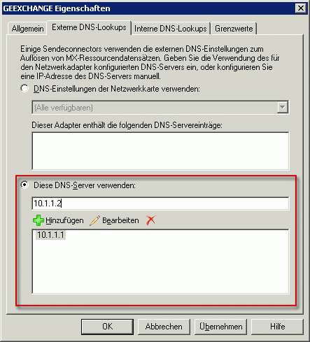 Externe DNS-Lookups werden über bestimmte Server ausgeführt